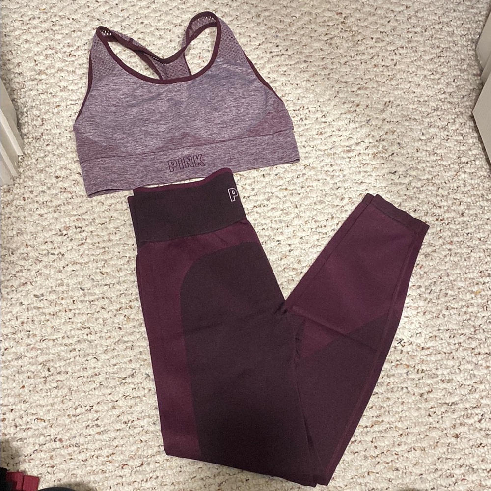 Chic Racerback Sports Bra and Leggings in Maroon and Heather Gray
